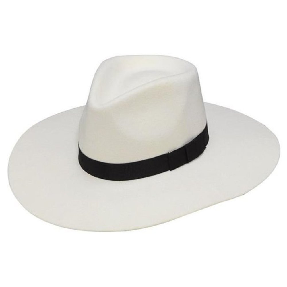 White Fashion Wool Collection Pinched Front Hat